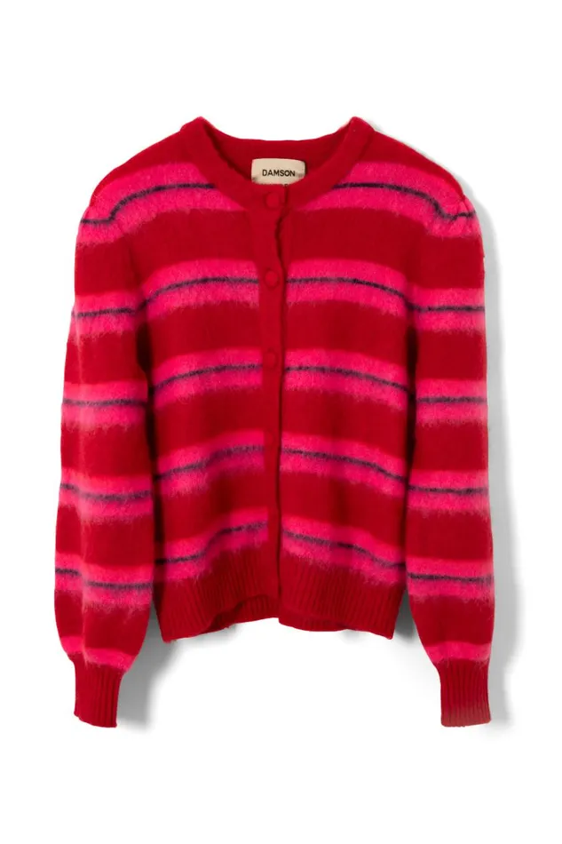 Women Knitwear Damson Madder Cece Stripe Cardigan 8211 Red and Pink Stripe