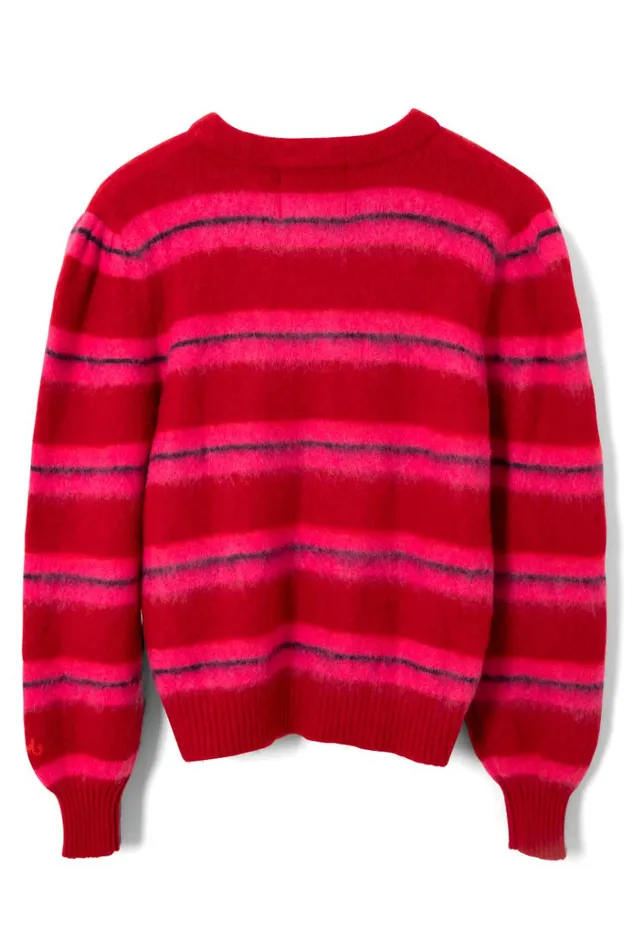 Women Knitwear Damson Madder Cece Stripe Cardigan 8211 Red and Pink Stripe