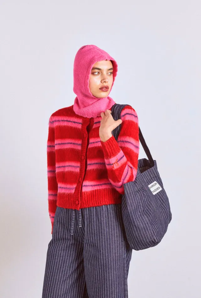 Women Knitwear Damson Madder Cece Stripe Cardigan 8211 Red and Pink Stripe