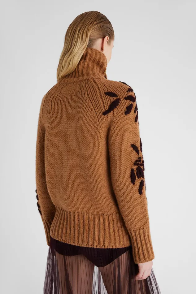 Women Knitwear Ermanno Scervino Designer Alpaca Blend Jumper With High Neck And Handmade Embroidery 8211 Ermanno Scervino Beige