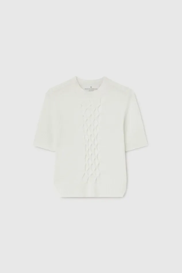 Women Knitwear Ermanno Scervino Designer White Sweater With Hand Knitted Detail 8211 Ermanno Scervino White