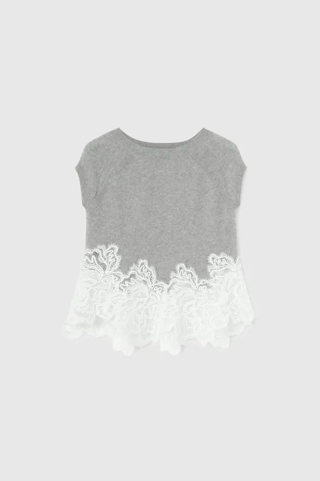 Women Knitwear Ermanno Scervino Grey Cashmere Sweater With White Lace 8211 Ermanno Scervino Grey Women Knitwear Ermanno Scervino Grey Cashmere Sweater With White Lace 8211 Ermanno Scervino Grey