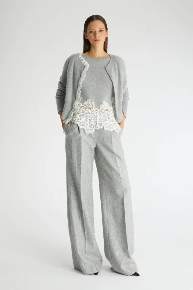 Women Knitwear Ermanno Scervino Grey Cashmere Sweater With White Lace 8211 Ermanno Scervino Grey