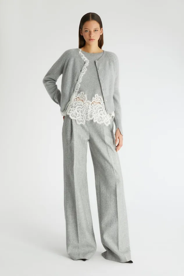 Women Knitwear Ermanno Scervino Lace Grey Cropped Cardigan In Cashmere 8211 Ermanno Scervino Grey