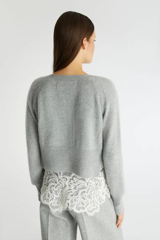Women Knitwear Ermanno Scervino Lace Grey Cropped Cardigan In Cashmere 8211 Ermanno Scervino Grey