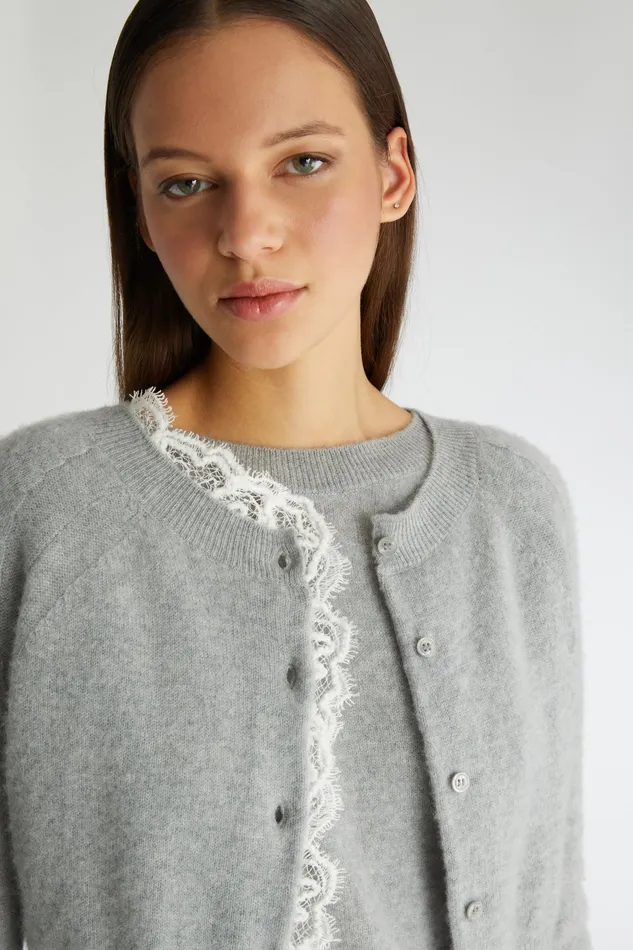 Women Knitwear Ermanno Scervino Lace Grey Cropped Cardigan In Cashmere 8211 Ermanno Scervino Grey