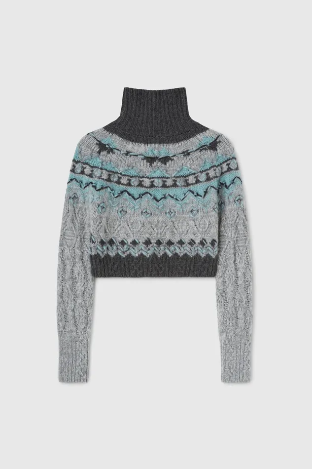 Women Knitwear Ermanno Scervino Pure Cashmere Cropped Jumper With Norwegian Embroidery Women Knitwear Ermanno Scervino Pure Cashmere Cropped Jumper With Norwegian Embroidery