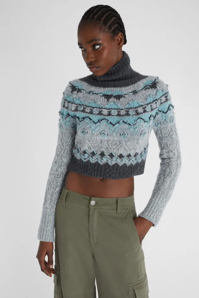 Women Knitwear Ermanno Scervino Pure Cashmere Cropped Jumper With Norwegian Embroidery