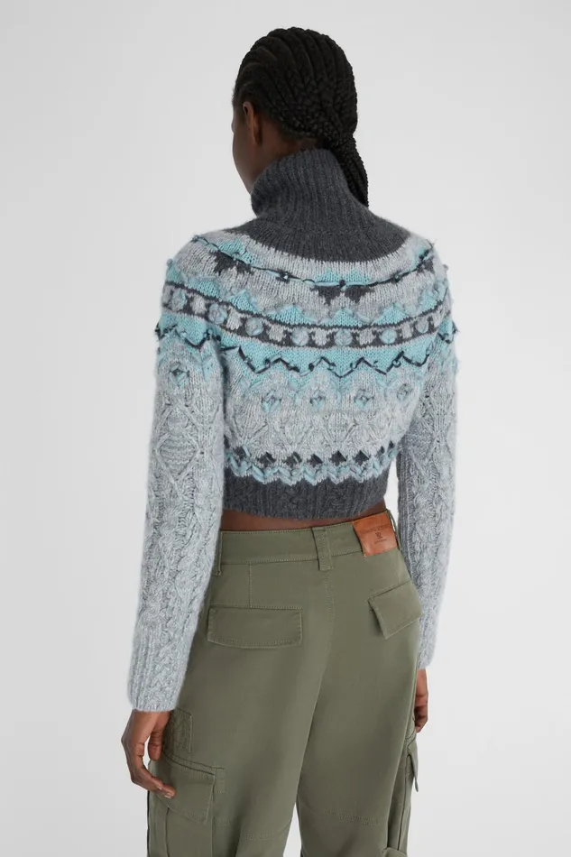 Women Knitwear Ermanno Scervino Pure Cashmere Cropped Jumper With Norwegian Embroidery