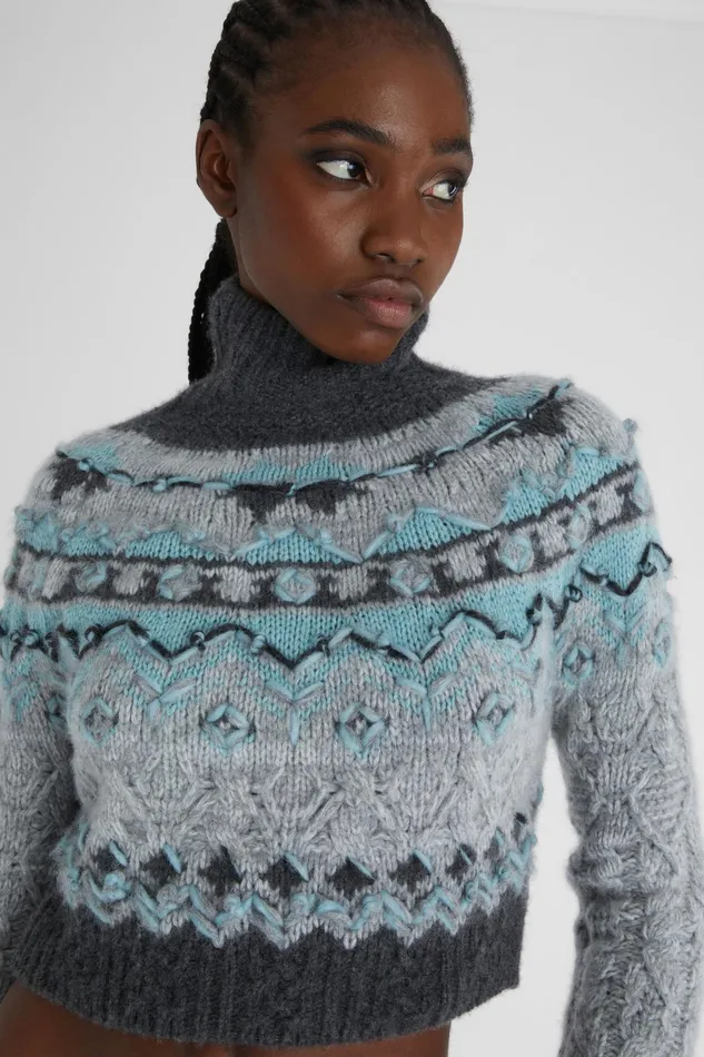 Women Knitwear Ermanno Scervino Pure Cashmere Cropped Jumper With Norwegian Embroidery
