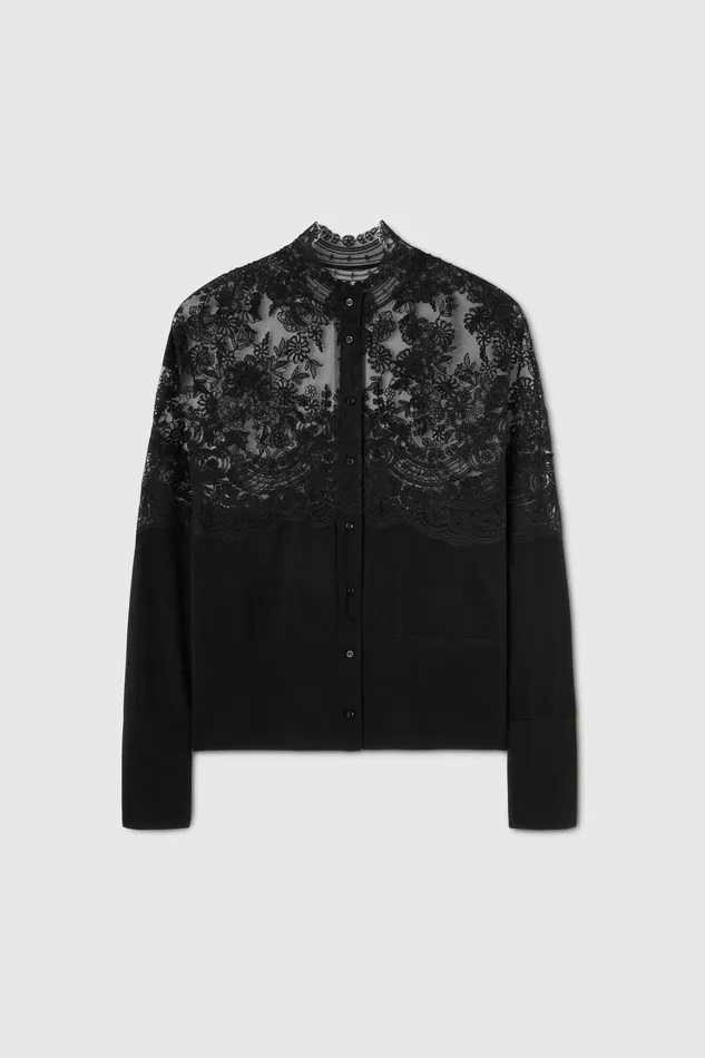 Women Knitwear Ermanno Scervino Pure Merino Wool Cardigan With Lace On The Neckline Women Knitwear Ermanno Scervino Pure Merino Wool Cardigan With Lace On The Neckline