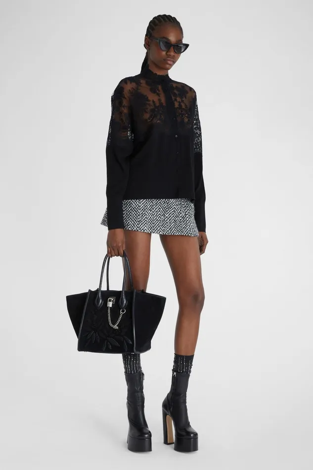 Women Knitwear Ermanno Scervino Pure Merino Wool Cardigan With Lace On The Neckline