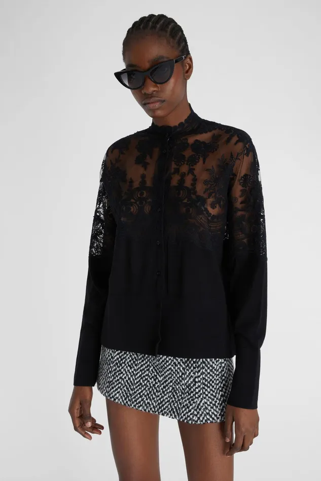 Women Knitwear Ermanno Scervino Pure Merino Wool Cardigan With Lace On The Neckline