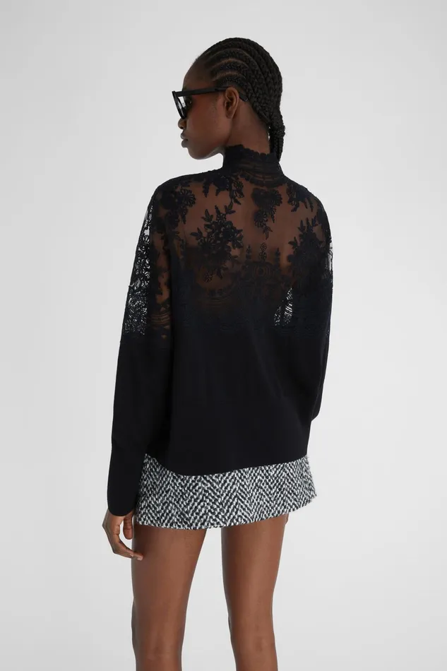 Women Knitwear Ermanno Scervino Pure Merino Wool Cardigan With Lace On The Neckline
