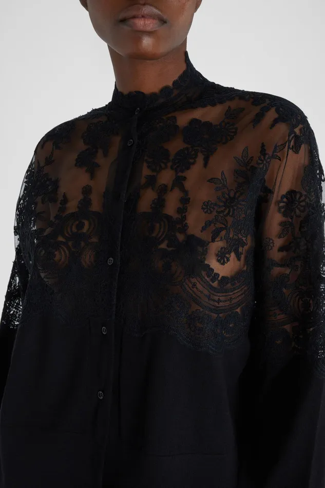 Women Knitwear Ermanno Scervino Pure Merino Wool Cardigan With Lace On The Neckline
