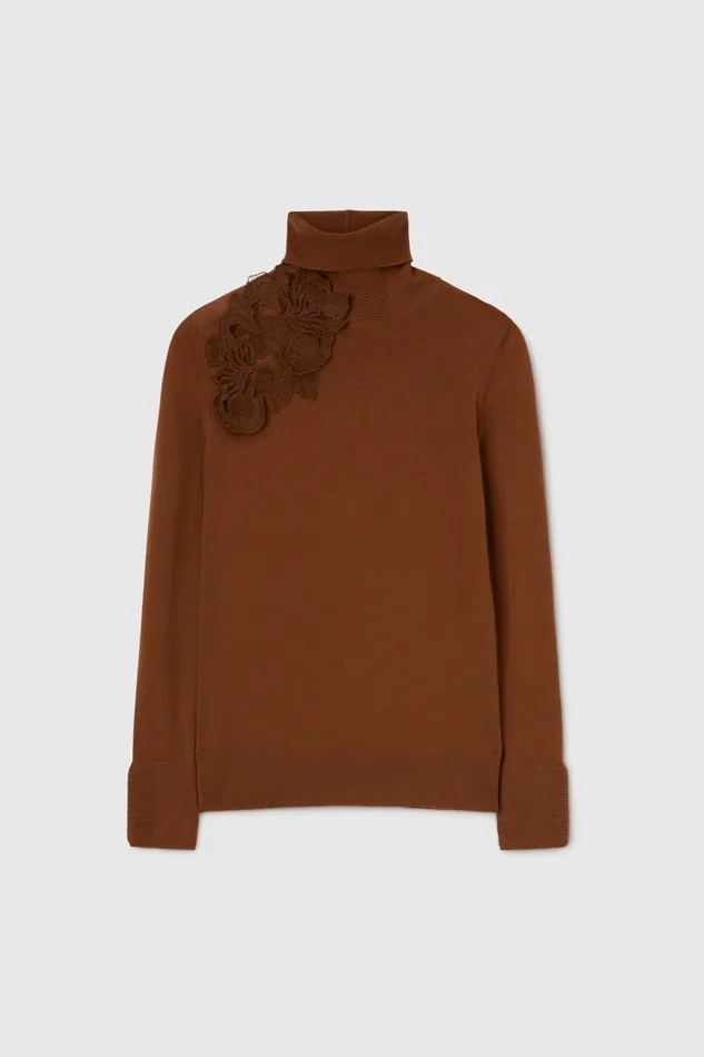 Women Knitwear Ermanno Scervino Pure Merino Wool Sweater With Lace Brown