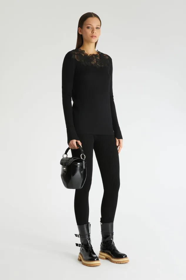 Women Knitwear Ermanno Scervino Ribbed Knit Leggings Black