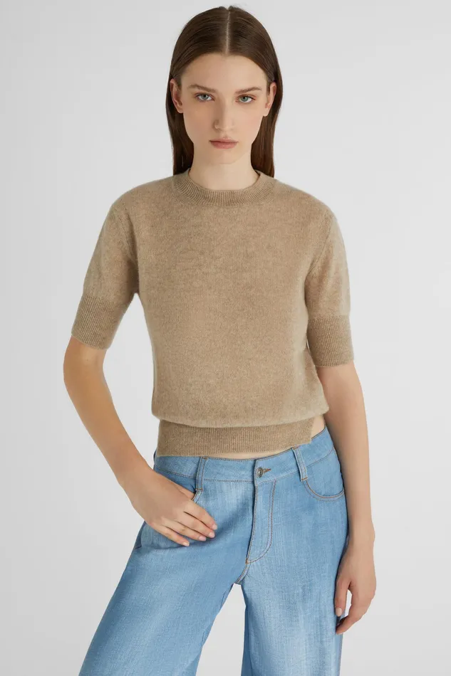 Women Knitwear Ermanno Scervino Taupe Short Sleeve Cashmere Sweater 8211 Ermanno Scervino Taupe