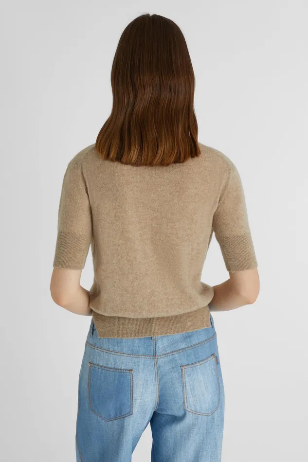Women Knitwear Ermanno Scervino Taupe Short Sleeve Cashmere Sweater 8211 Ermanno Scervino Taupe