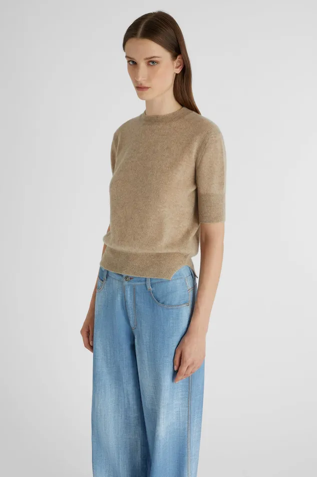 Women Knitwear Ermanno Scervino Taupe Short Sleeve Cashmere Sweater 8211 Ermanno Scervino Taupe