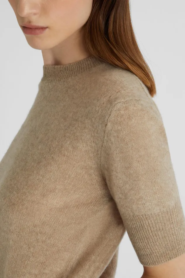 Women Knitwear Ermanno Scervino Taupe Short Sleeve Cashmere Sweater 8211 Ermanno Scervino Taupe