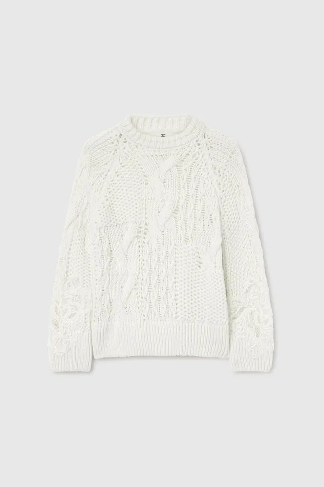 Women Knitwear Ermanno Scervino Wool Blend Jumper With Braids And Lace White