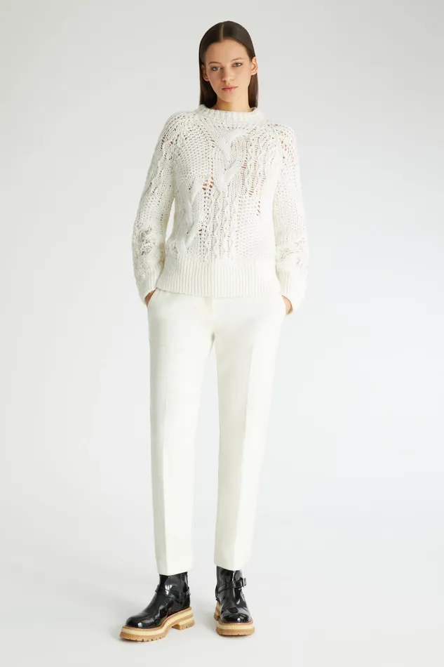 Women Knitwear Ermanno Scervino Wool Blend Jumper With Braids And Lace White