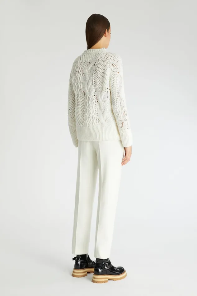Women Knitwear Ermanno Scervino Wool Blend Jumper With Braids And Lace White
