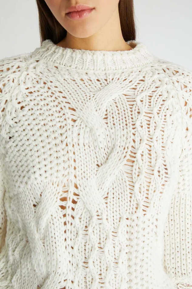 Women Knitwear Ermanno Scervino Wool Blend Jumper With Braids And Lace White
