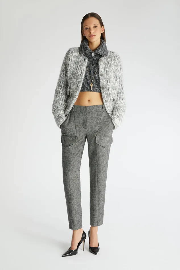 Women Knitwear Ermanno Scervino Zipper High Collar Cropped Sweater Cashmere 8211 Ermanno Scervino Blackwhite