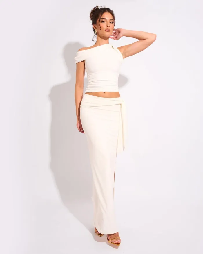Women Knot Detail Luxe Slinky Maxi Skirt White White Public Desire Skirts