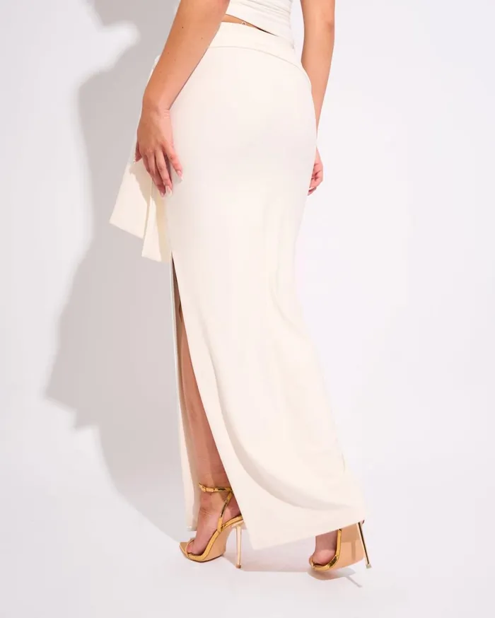 Women Knot Detail Luxe Slinky Maxi Skirt White White Public Desire Skirts