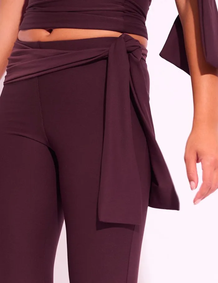 Women Knot Detail Tie Side Luxe Slinky Capri Pants Burgundy Burgundy Public Desire Two Piece Sets