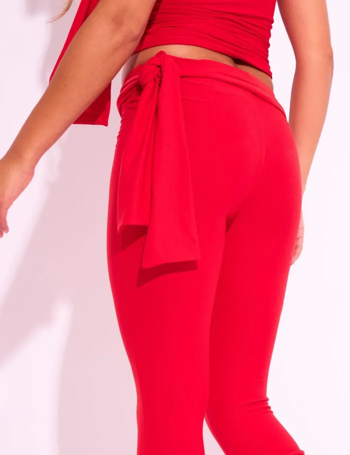 Women Knot Detail Tie Side Luxe Slinky Capri Pants Red Red Public Desire Two Piece Sets