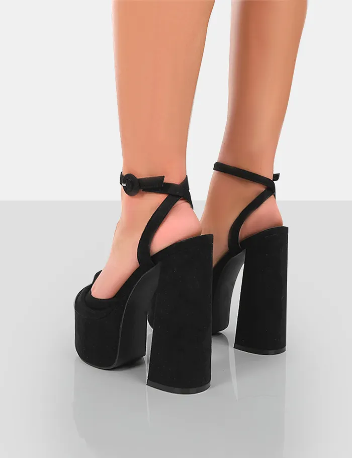 Women Knot On Black Faux Suede Platform High Heels Black Public Desire 6034 Heels