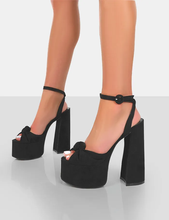 Women Knot On Black Faux Suede Platform High Heels Black Public Desire 6034 Heels