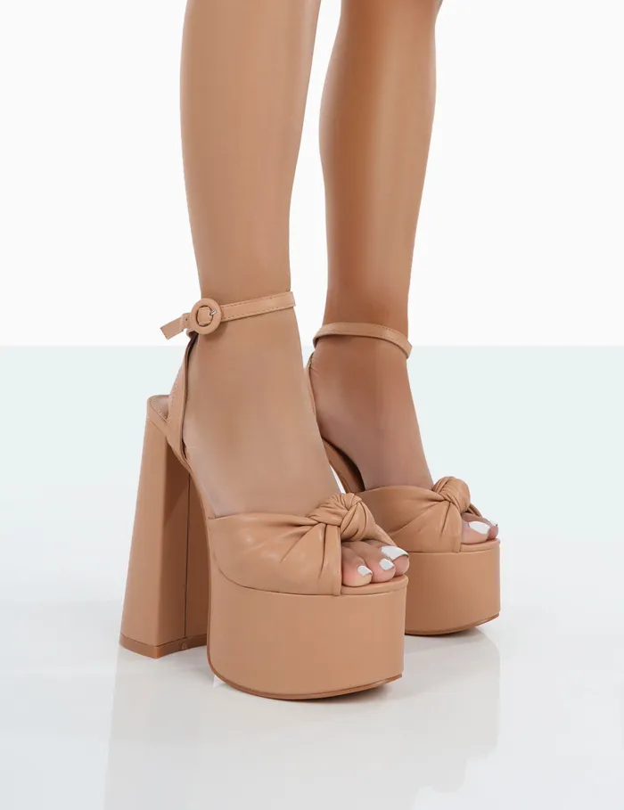 Women Knot On Nude PU Platform High Heels Nude Public Desire 6034 Heels