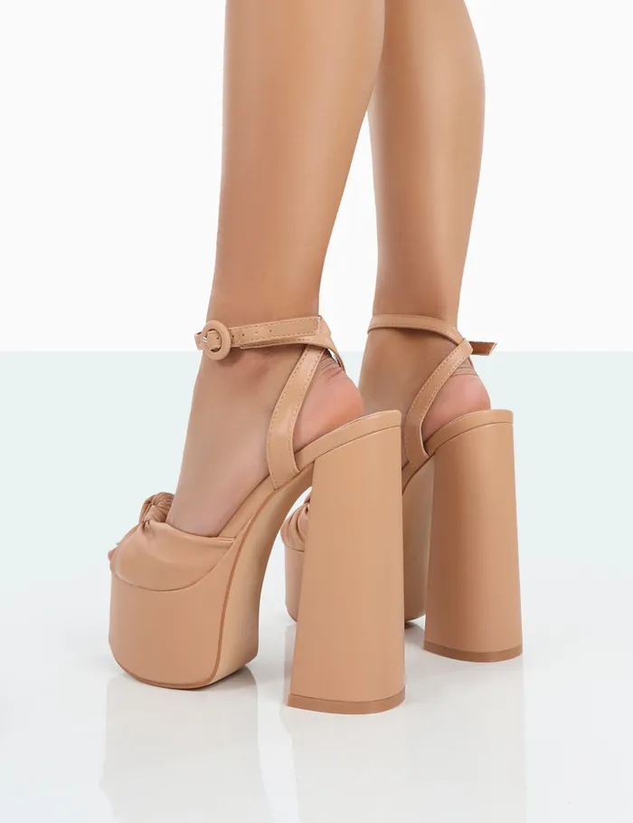 Women Knot On Nude PU Platform High Heels Nude Public Desire 6034 Heels