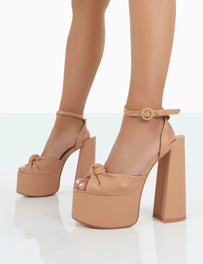 Women Knot On Nude PU Platform High Heels Nude Public Desire 6034 Heels