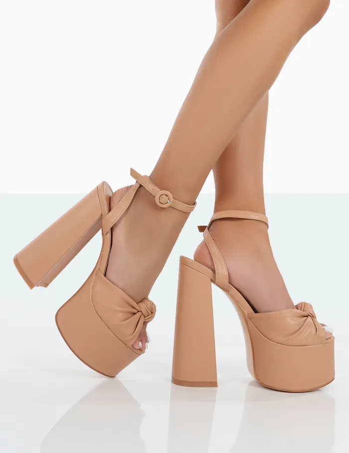 Women Knot On Nude PU Platform High Heels Nude Public Desire 6034 Heels