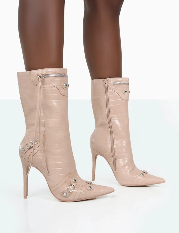 Women Kulture Nude Croc Pointed Toe Zip Detail Ankle Boots Neutral Public Desire Heeled Boots Women Kulture Nude Croc Pointed Toe Zip Detail Ankle Boots Neutral Public Desire Heeled Boots