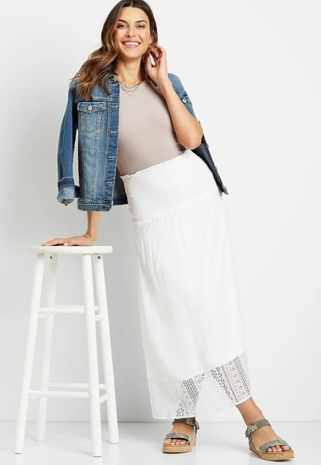 Women Lace Trim Maxi Skirt Maurices Bottoms