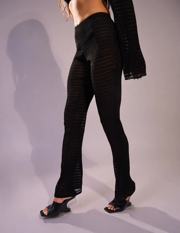 Women Laddered Mesh Straight Leg V Waist Pants Black Black Public Desire Occasion