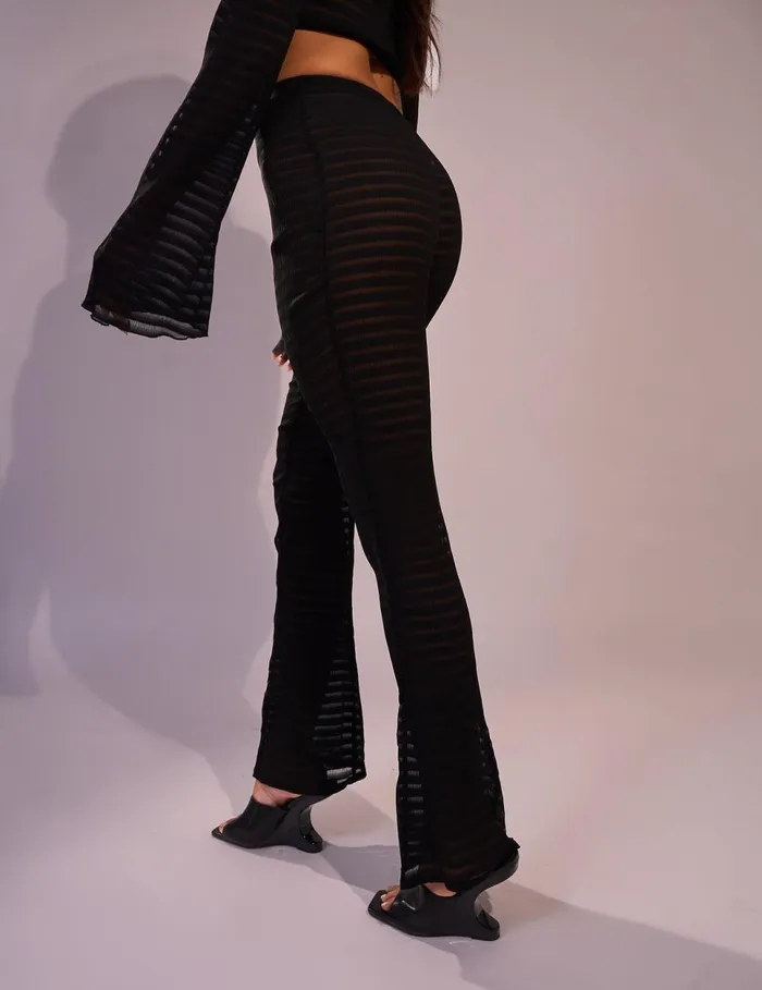Women Laddered Mesh Straight Leg V Waist Pants Black Black Public Desire Occasion