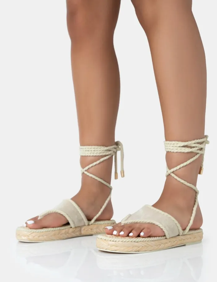 Women LAGUNA BEACH CREAM TOWELLING FLIP FLOP RAFFIA SANDALS Neutral Public Desire Holiday