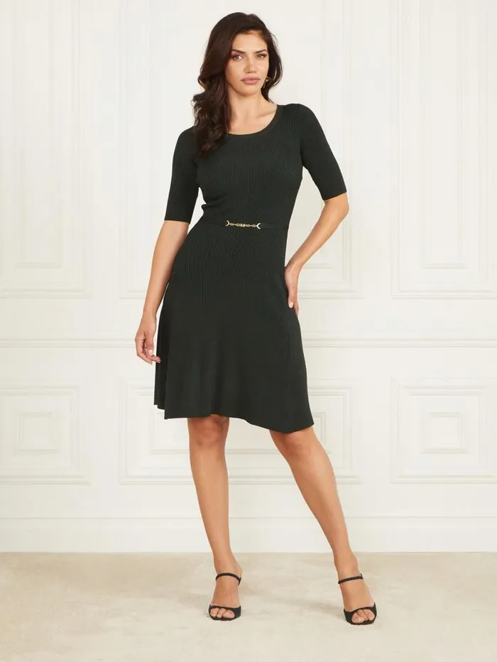 Women Laila Ribbed Sweater Dress Chenille Green Marciano Dresses