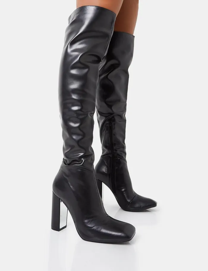 Women Lasta Black Pu Rounded Square Toe Block Heeled Over The Knee Boots Black Public Desire Party Women Lasta Black Pu Rounded Square Toe Block Heeled Over The Knee Boots Black Public Desire Party