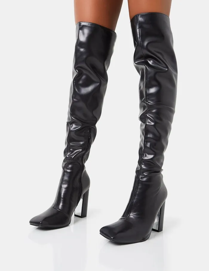 Women Lasta Black Pu Rounded Square Toe Block Heeled Over The Knee Boots Black Public Desire Party Women Lasta Black Pu Rounded Square Toe Block Heeled Over The Knee Boots Black Public Desire Party