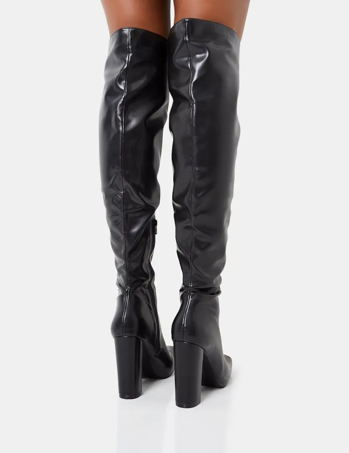 Women Lasta Black Pu Rounded Square Toe Block Heeled Over The Knee Boots Black Public Desire Party Women Lasta Black Pu Rounded Square Toe Block Heeled Over The Knee Boots Black Public Desire Party