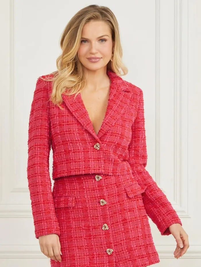 Women Laurel Crop Tweed Blazer Jelous Pink Tweed Marciano Jackets